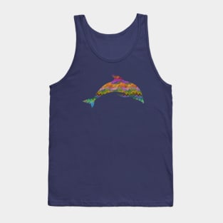 Surfing Dolphin Silhouette Abstract Art Tank Top